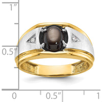 10K Two-Tone Gold Men's Polished Satin and Grooved Gemstone and Diamond Ring by IBGoodman