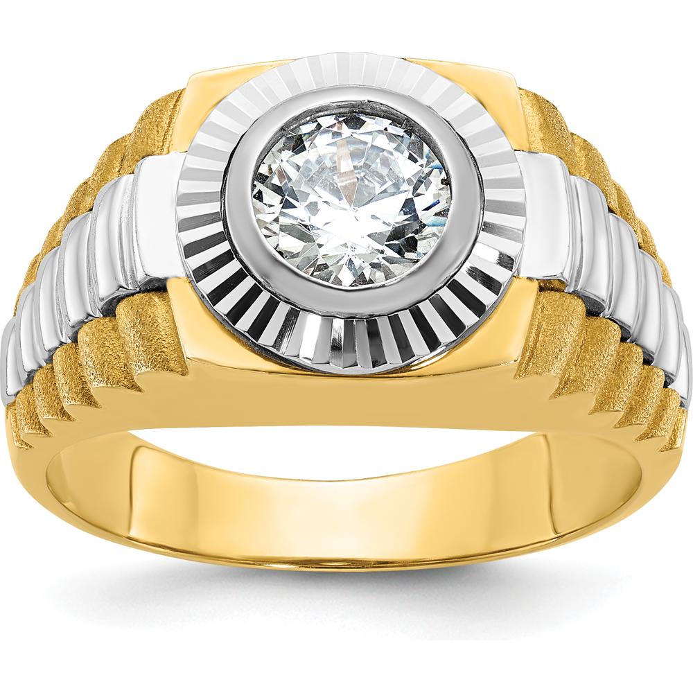 10K Two-Tone Gold Men's Polished Satin and Textured Band Ring by IBGoodman