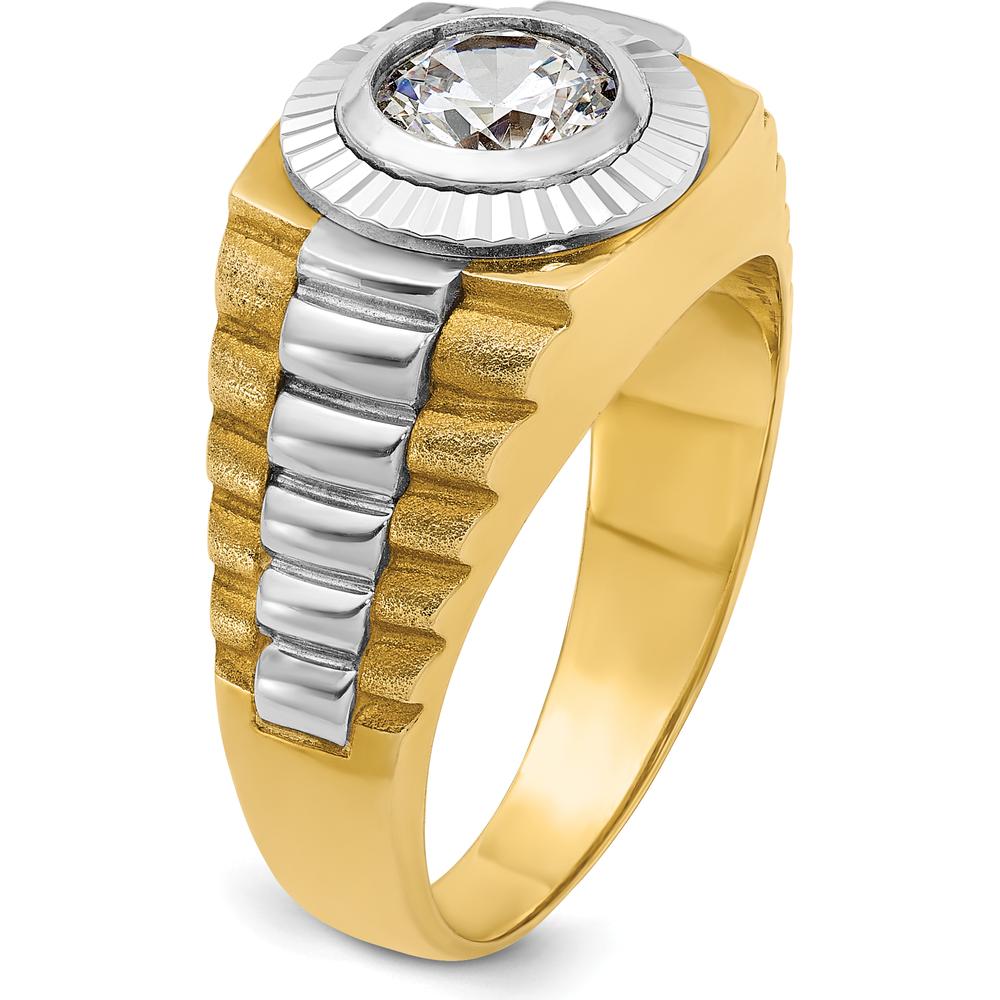 10K Two-Tone Gold Men's Polished Satin and Textured Band Ring by IBGoodman