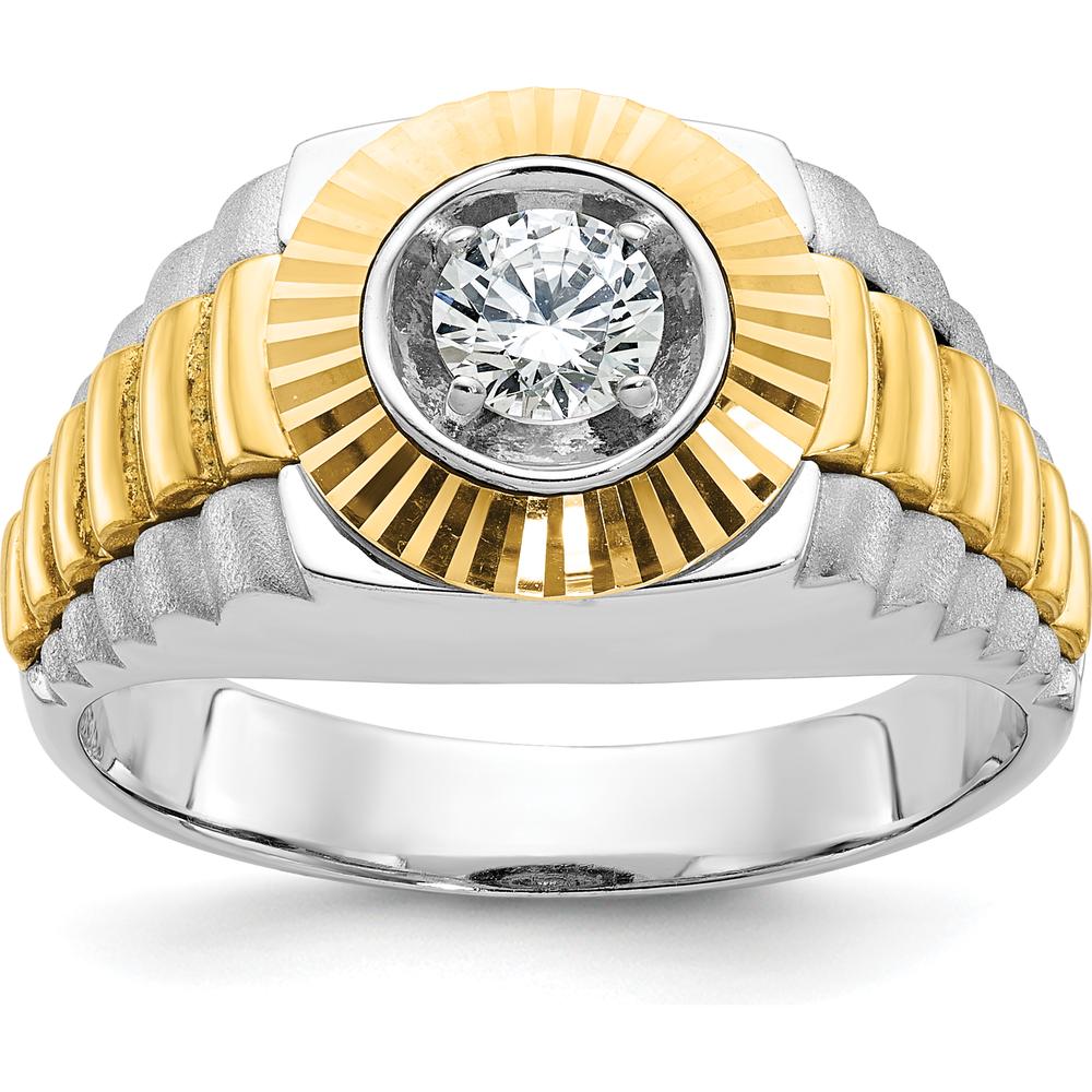 10K Two-Tone Gold Men's Polished Satin and Textured Diamond Ring - 0.409 Carats Round Diamond by IBGoodman