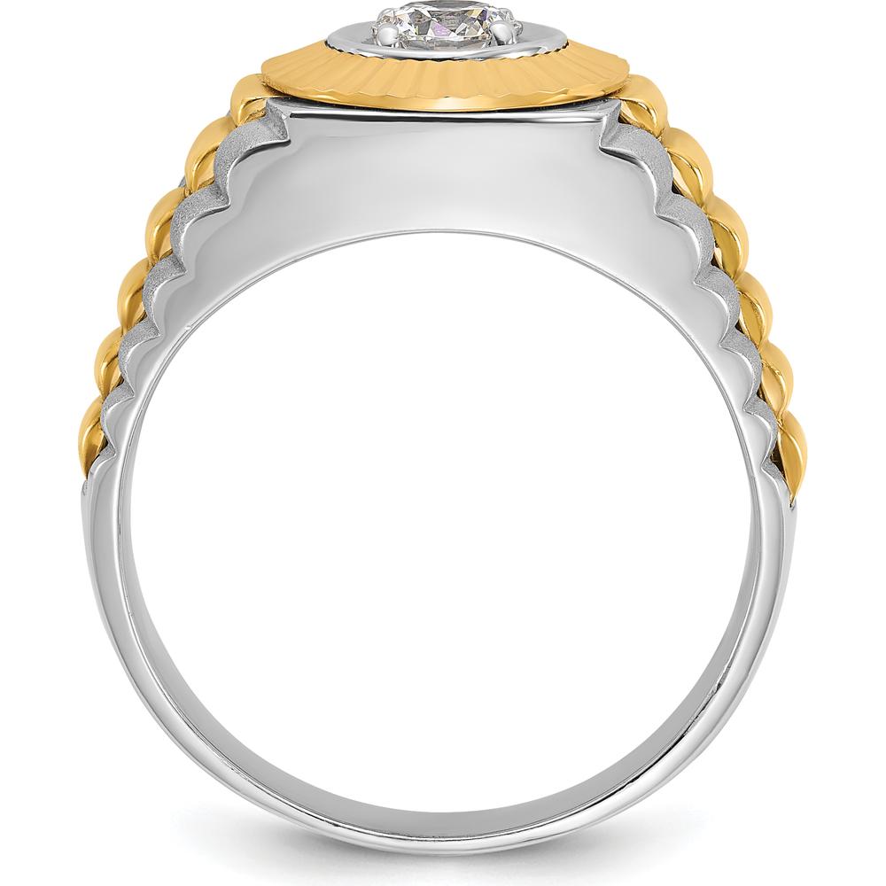 10K Two-Tone Gold Men's Polished Satin and Textured Diamond Ring - 0.409 Carats Round Diamond by IBGoodman