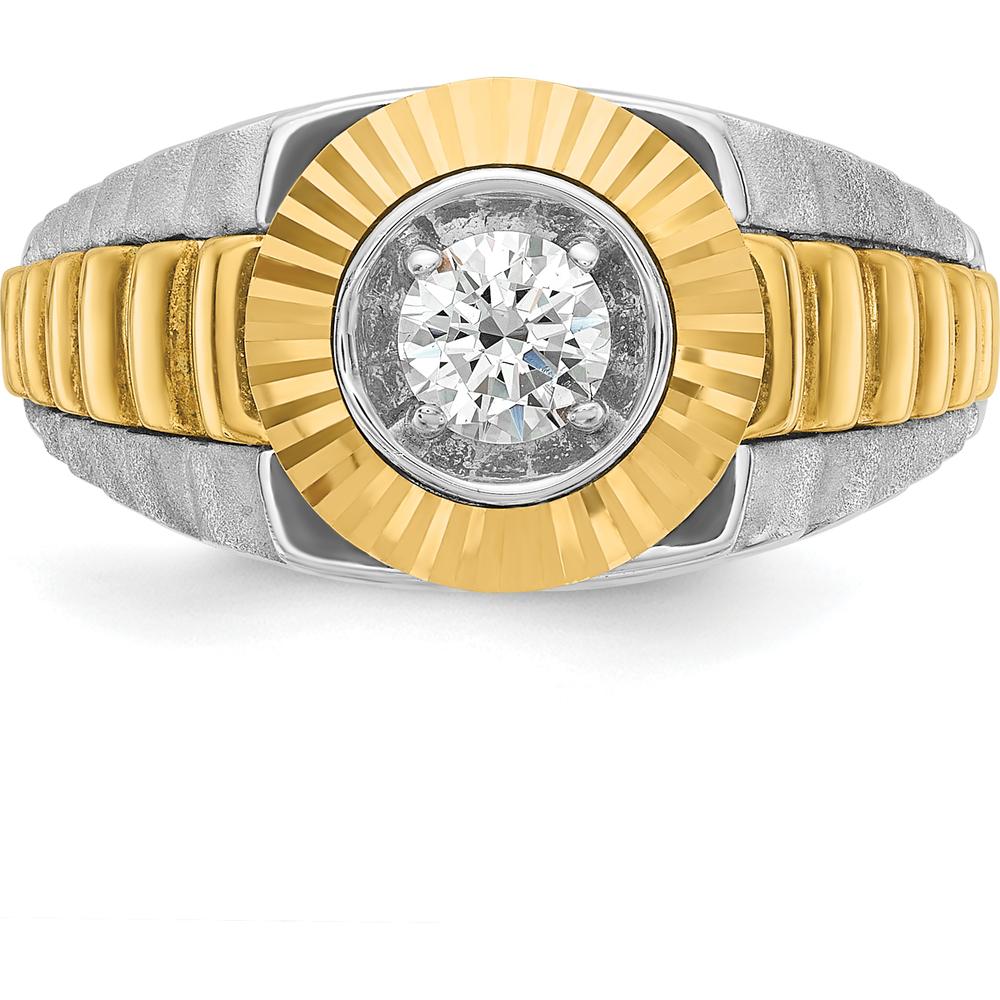 10K Two-Tone Gold Men's Polished Satin and Textured Diamond Ring - 0.409 Carats Round Diamond by IBGoodman