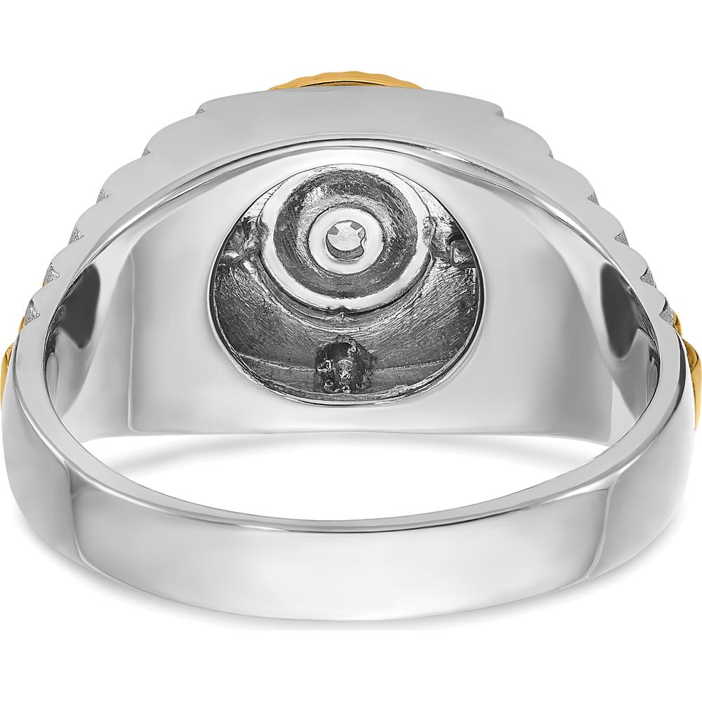 10K Two-Tone Gold Men's Polished Satin and Textured Diamond Ring - 0.409 Carats Round Diamond by IBGoodman