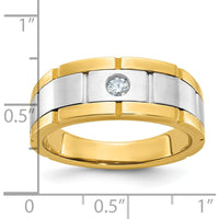 10K Two-Tone Gold Men's Polished Satin Grooved Diamond Ring with Round Diamond - 0.103 Carats Total Diamond Weight by IBGoodman