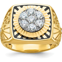 10K Two-Tone Gold Men's Polished Textured and Diamond-cut Stars and Stripes Cluster Ring with Round Diamonds by IBGoodman