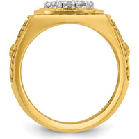 10K Two-Tone Gold Men's Polished Textured and Diamond-cut Stars and Stripes Cluster Ring with Round Diamonds by IBGoodman