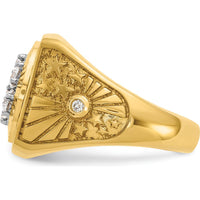 10K Two-Tone Gold Men's Polished Textured and Diamond-cut Stars and Stripes Cluster Ring with Round Diamonds by IBGoodman