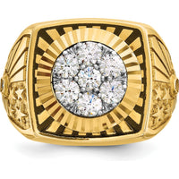 10K Two-Tone Gold Men's Polished Textured and Diamond-cut Stars and Stripes Cluster Ring with Round Diamonds by IBGoodman
