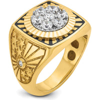 10K Two-Tone Gold Men's Polished Textured and Diamond-cut Stars and Stripes Cluster Ring with Round Diamonds by IBGoodman