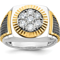 10K Two-Tone Gold Men's Polished Textured Diamond Cluster Ring with 0.15 Carats Diamonds by IBGoodman