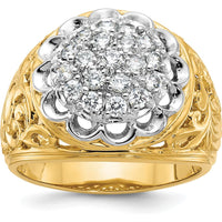 10K Two-Tone Gold Men's Ring with 1 Carat AA Quality Round Diamonds - Filigree Design