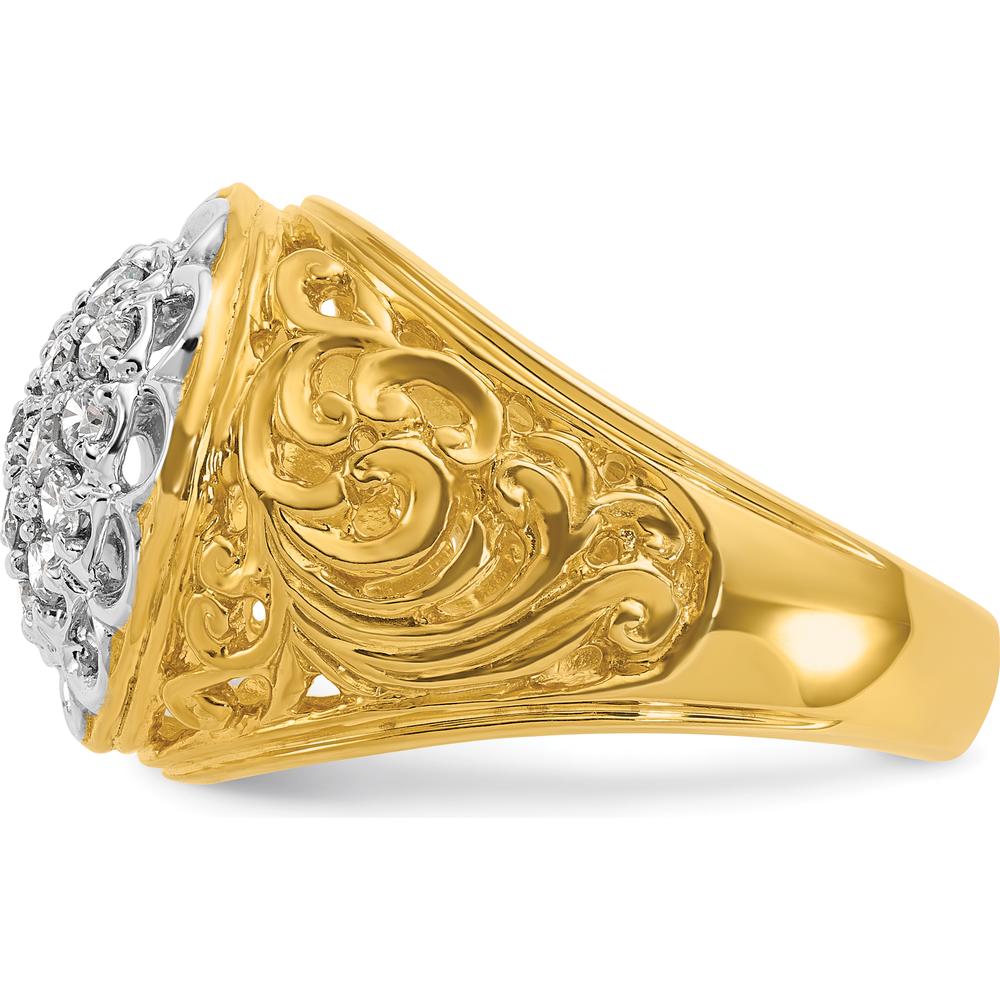10K Two-Tone Gold Men's Ring with 1 Carat AA Quality Round Diamonds - Filigree Design