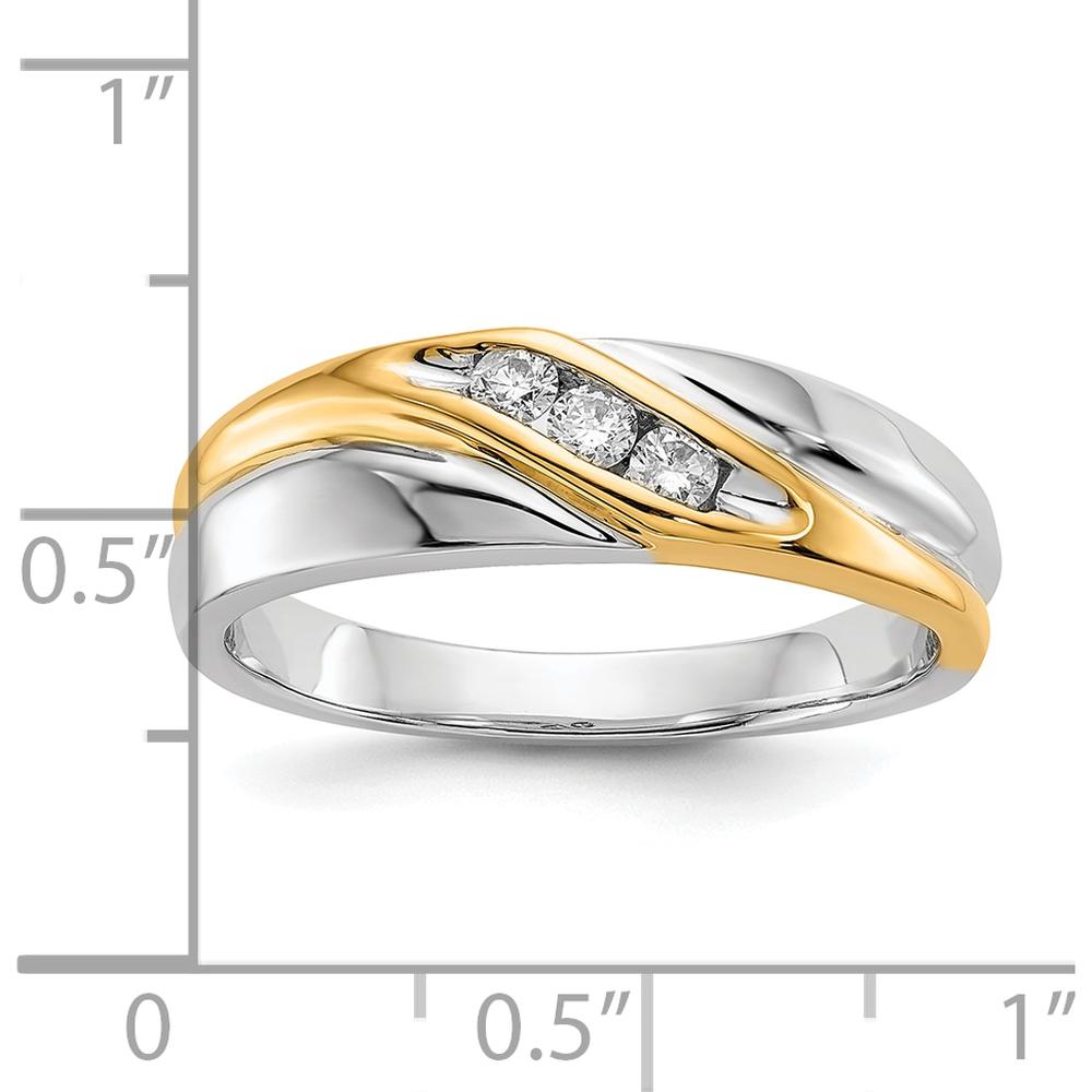 10K Two-Tone Gold Men's Ring with 3 Prong-Set Natural Diamonds - 0.05 Carat Total Diamond Weight by 0