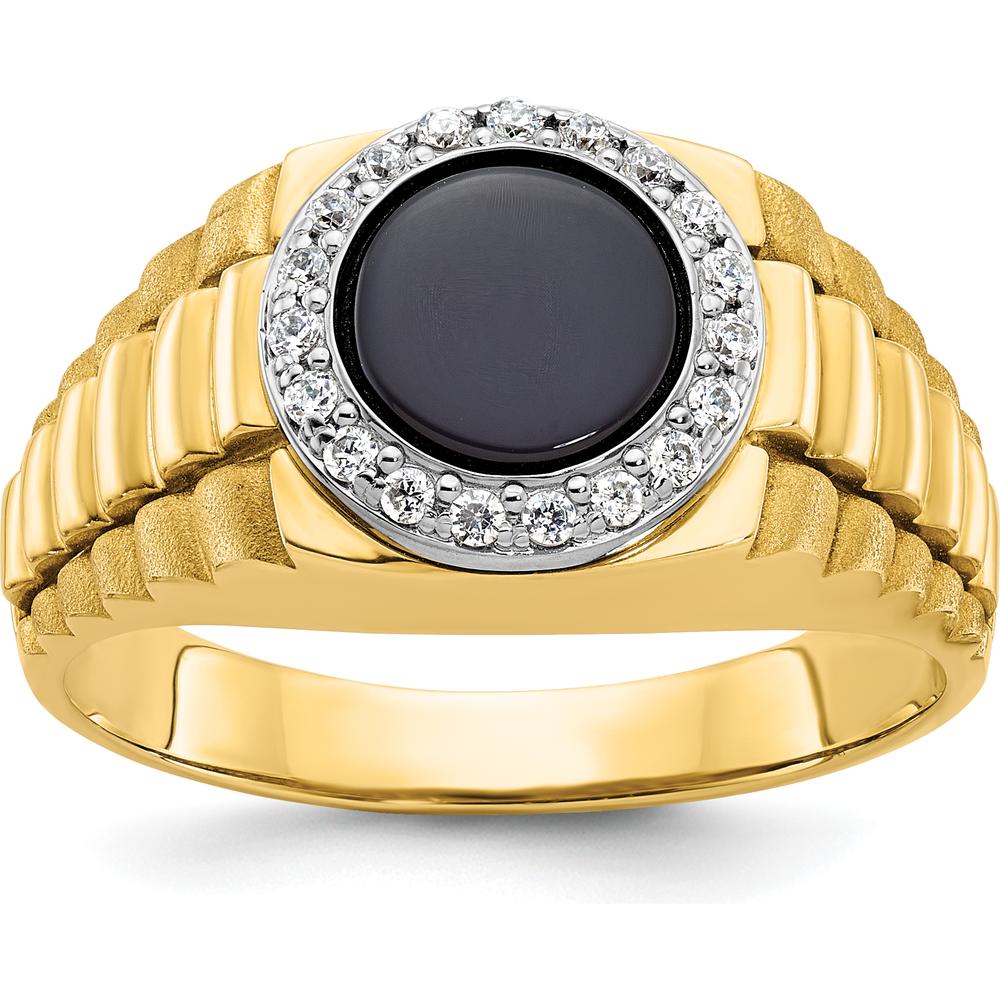 10K Two-Tone Gold Men's Ring with Onyx and Diamond Halo by IBGoodman