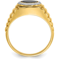 10K Two-Tone Gold Men's Ring with Onyx and Diamond Halo by IBGoodman