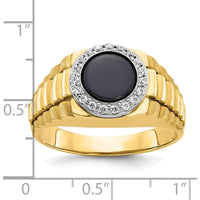 10K Two-Tone Gold Men's Ring with Onyx and Diamond Halo by IBGoodman