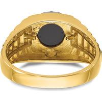10K Two-Tone Gold Men's Ring with Onyx and Diamond Halo by IBGoodman
