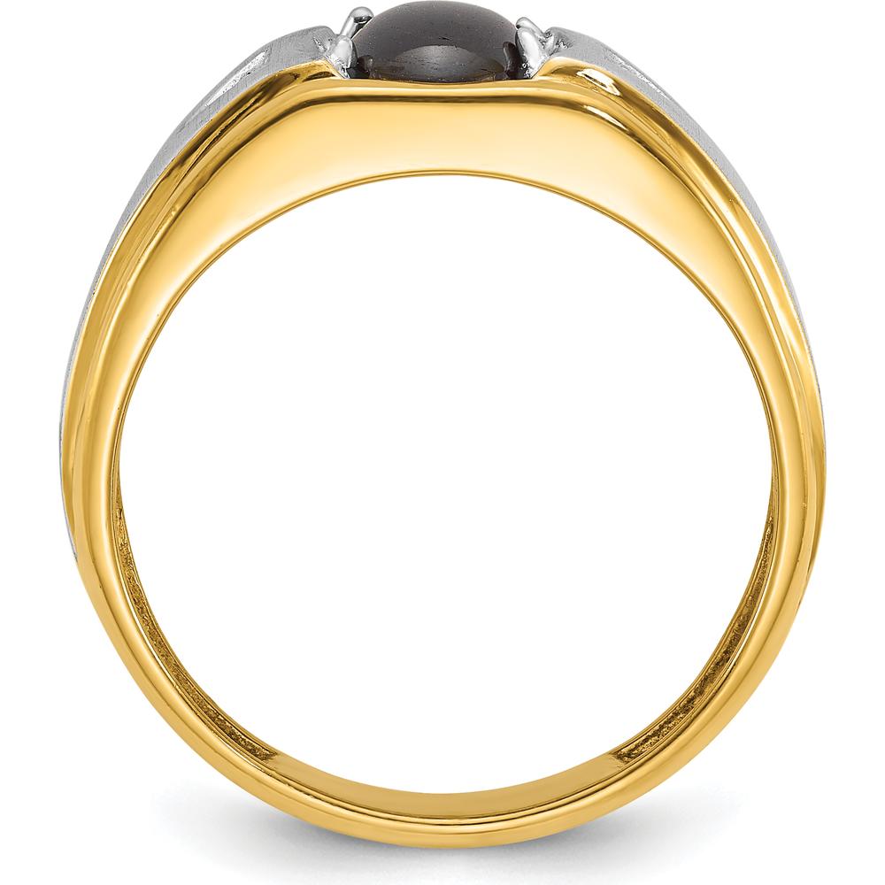 10K Two-Tone Gold Men's Ring with Oval Black Star Sapphire and Round Diamonds - 0.03 Carats Total Diamond Weight by IBGoodman