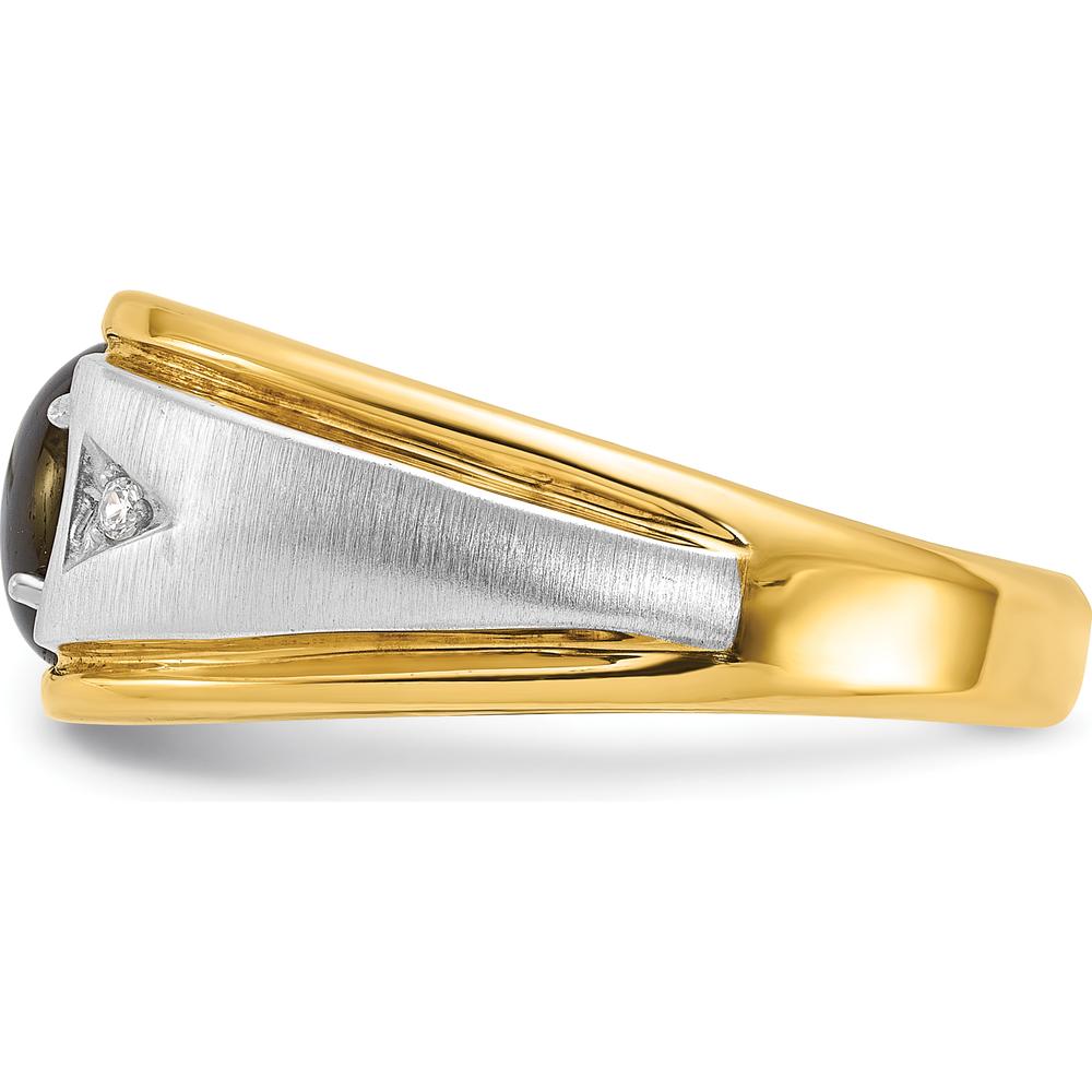 10K Two-Tone Gold Men's Ring with Oval Black Star Sapphire and Round Diamonds - 0.03 Carats Total Diamond Weight by IBGoodman