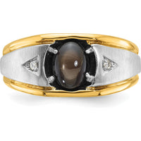 10K Two-Tone Gold Men's Ring with Oval Black Star Sapphire and Round Diamonds - 0.03 Carats Total Diamond Weight by IBGoodman