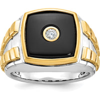 10K Two-Tone Gold Men's Ring with Round Diamond and Cushion Onyx - 0.103 Carats Diamond Weight by IBGoodman