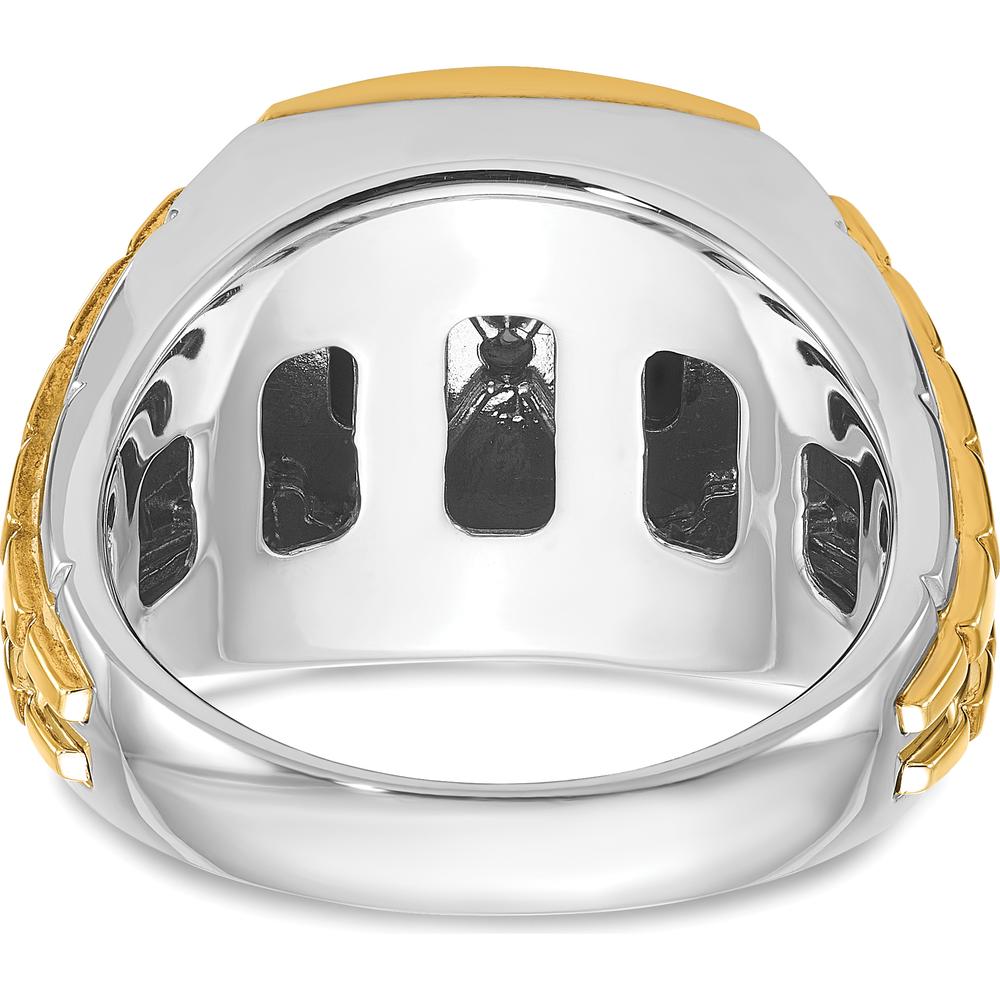 10K Two-Tone Gold Men's Ring with Round Diamond and Cushion Onyx - 0.103 Carats Diamond Weight by IBGoodman
