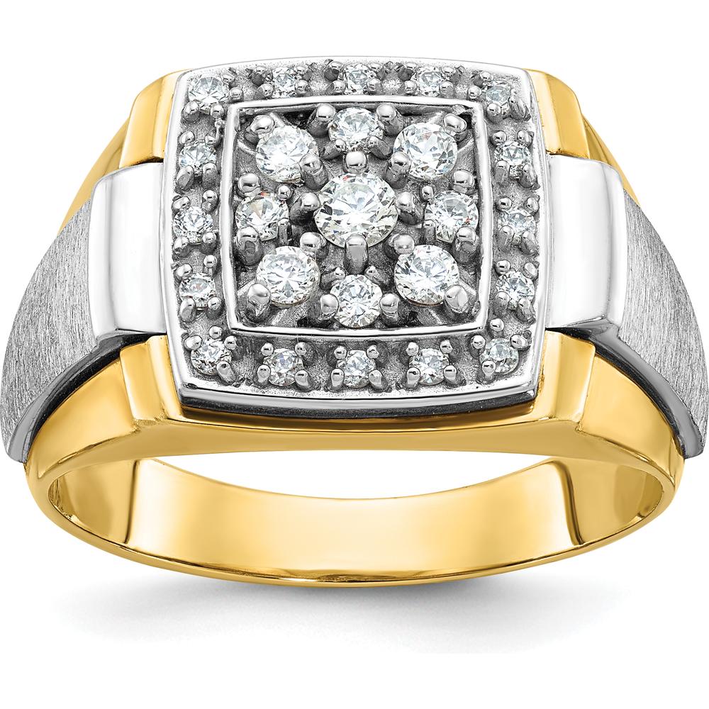 10K Two-Tone Gold Men's Ring with Square Diamond Accent - Satin and Polished Finish by IBGoodman