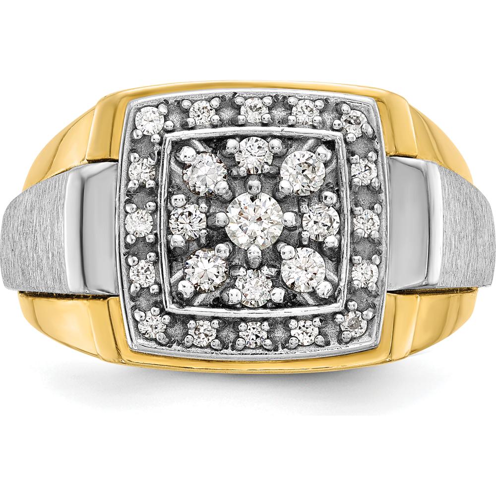 10K Two-Tone Gold Men's Ring with Square Diamond Accent - Satin and Polished Finish by IBGoodman