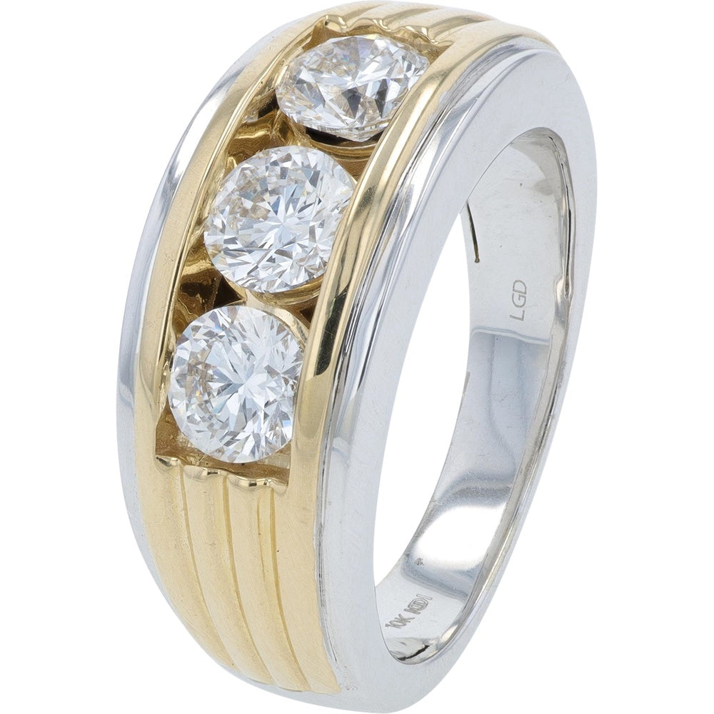 10K Two-Tone Gold Men's Wedding Band with Channel-Set Round Lab Grown Diamonds - 2.00 Carat Total Diamond Weight