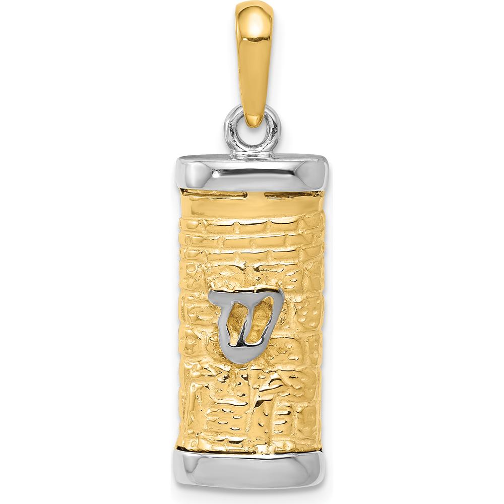 10K Two-Tone Gold Mezuzah Pendant - Polished Finish, 30mm Length