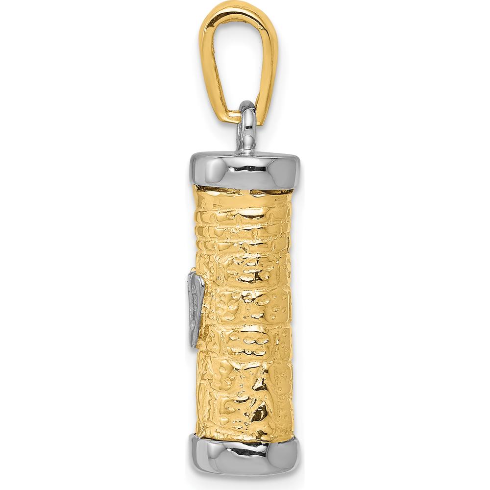 10K Two-Tone Gold Mezuzah Pendant - Polished Finish, 30mm Length