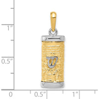 10K Two-Tone Gold Mezuzah Pendant - Polished Finish, 30mm Length