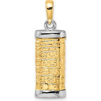 10K Two-Tone Gold Mezuzah Pendant - Polished Finish, 30mm Length