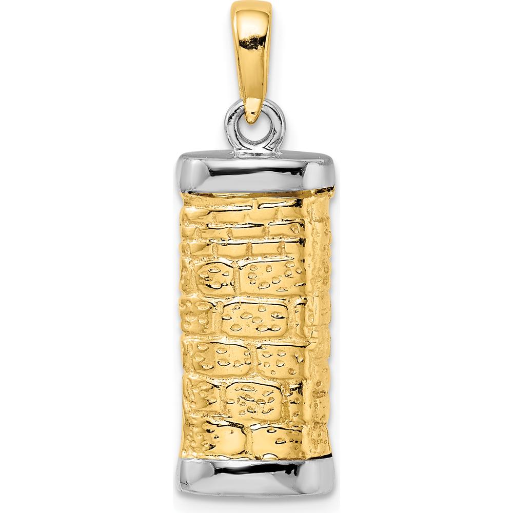 10K Two-Tone Gold Mezuzah Pendant - Polished Finish, 30mm Length
