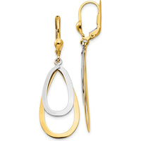 10K Two-Tone Gold Oval Leverback Teardrop Earrings with Polished Finish - Elegant Drop Style
