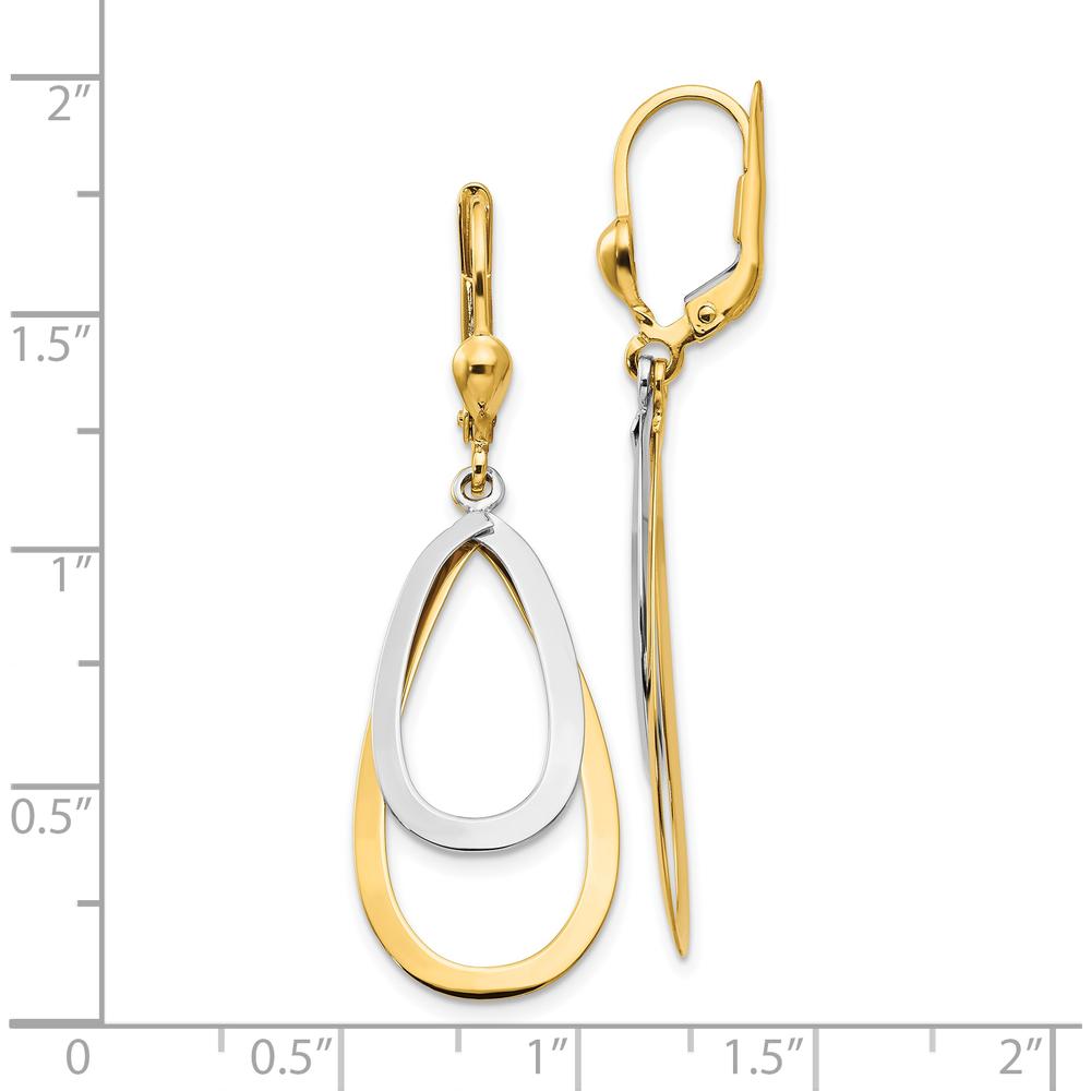 10K Two-Tone Gold Oval Leverback Teardrop Earrings with Polished Finish - Elegant Drop Style