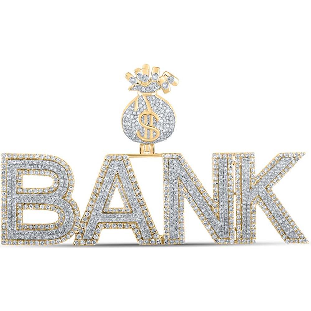 10K Two-Tone Gold Pendant with Prong-Set Round Diamonds in Bank Money Bag Design - 3.89 Carat Total Diamond Weight