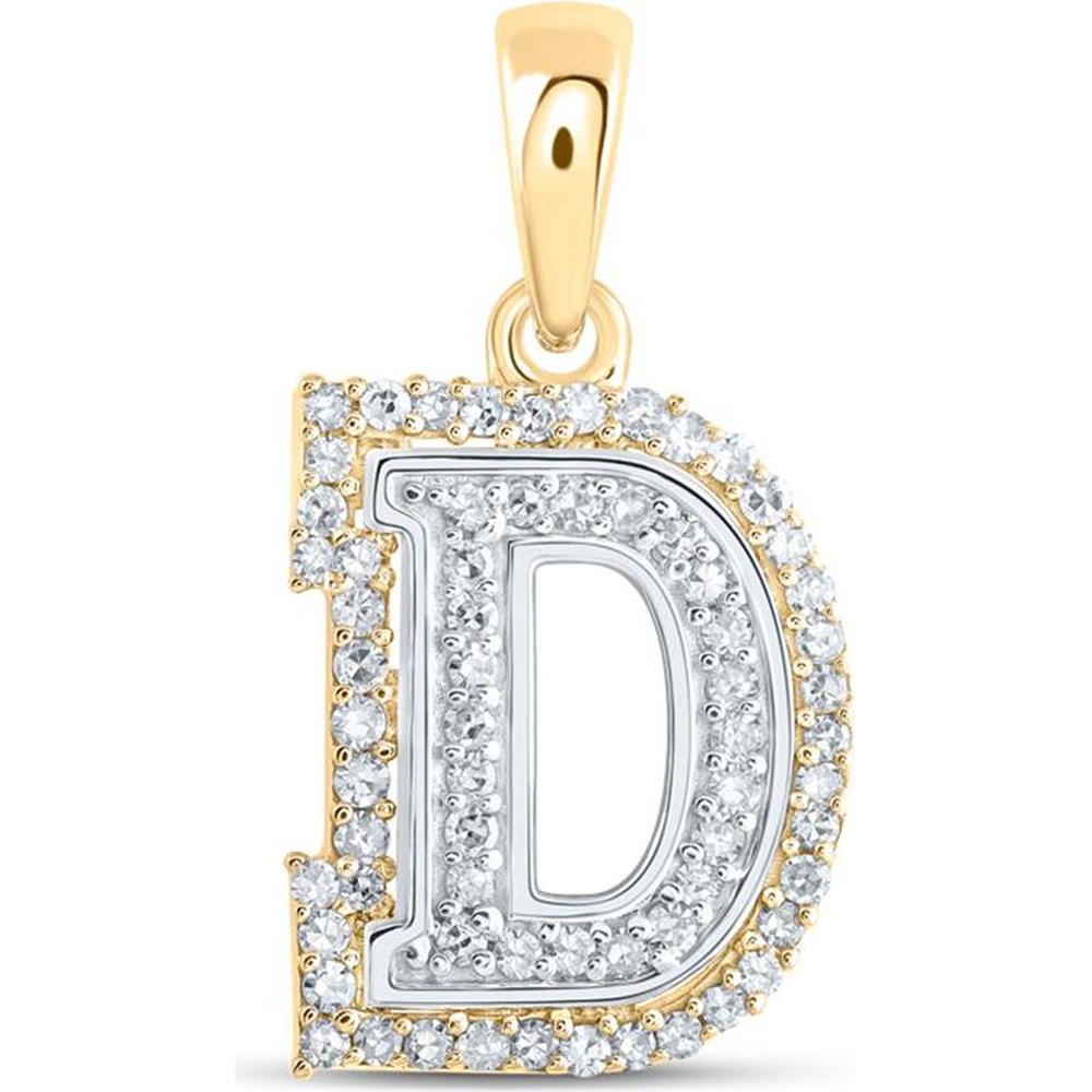 10K Two-Tone Gold Pendant with Prong-Set Round Diamonds in "D" Initial Halo Design - 0.21 Carat Total Diamond Weight