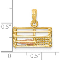10K Two-Tone Gold Polished 3D Lobster Trap Pendant - 16mm Length, 17mm Width