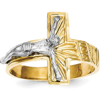 10K Two-Tone Gold Polished & Diamond-Cut Men's Crucifix Ring - 18mm Ring Top Length