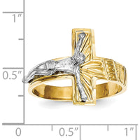 10K Two-Tone Gold Polished & Diamond-Cut Men's Crucifix Ring - 18mm Ring Top Length