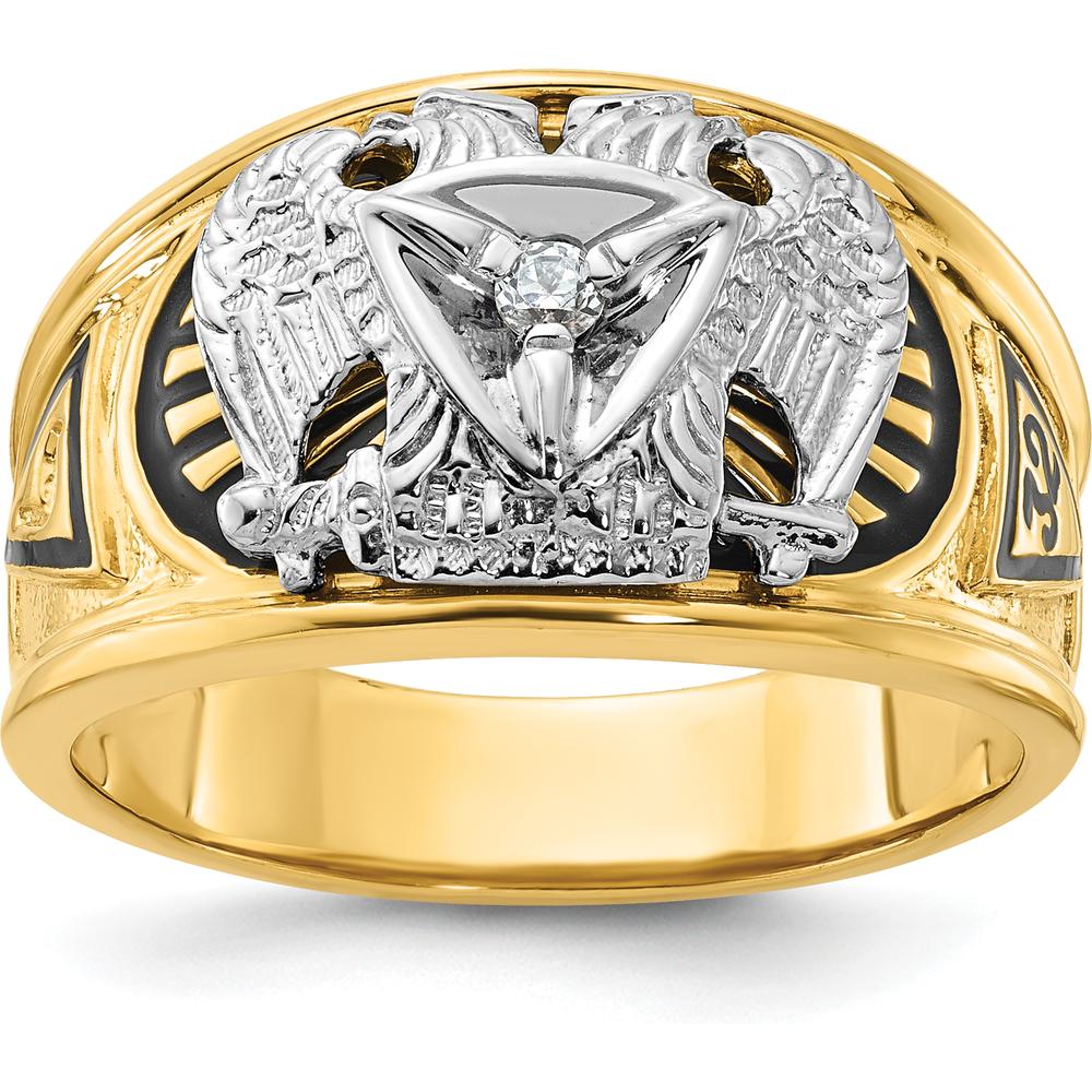10K Two-Tone Gold Polished and Textured 32nd Degree Scottish Rite Masonic Men's Ring