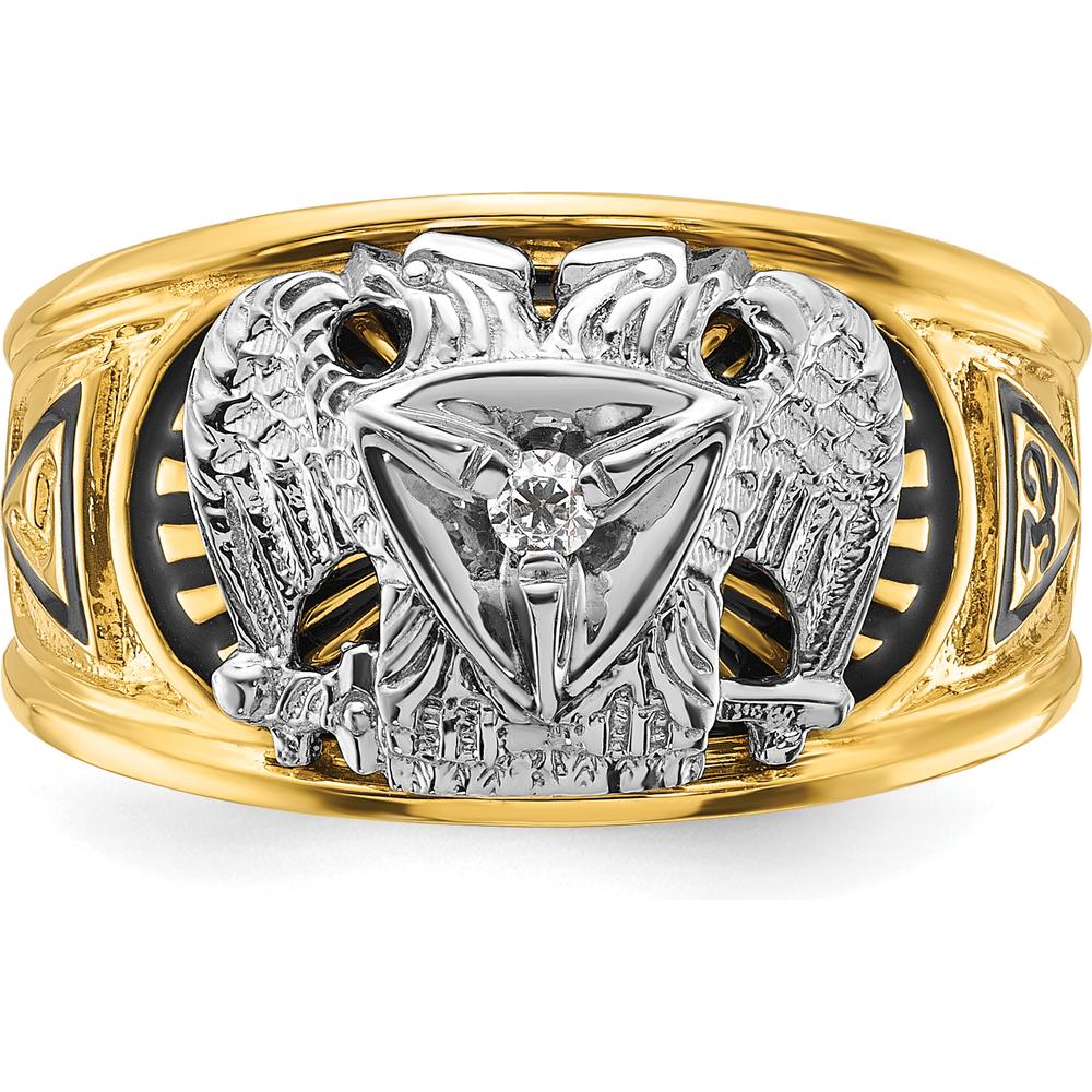 10K Two-Tone Gold Polished and Textured 32nd Degree Scottish Rite Masonic Men's Ring
