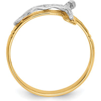 10K Two-Tone Gold Polished Diamond-Cut Men's Crucifix Ring - 15mm Length Top