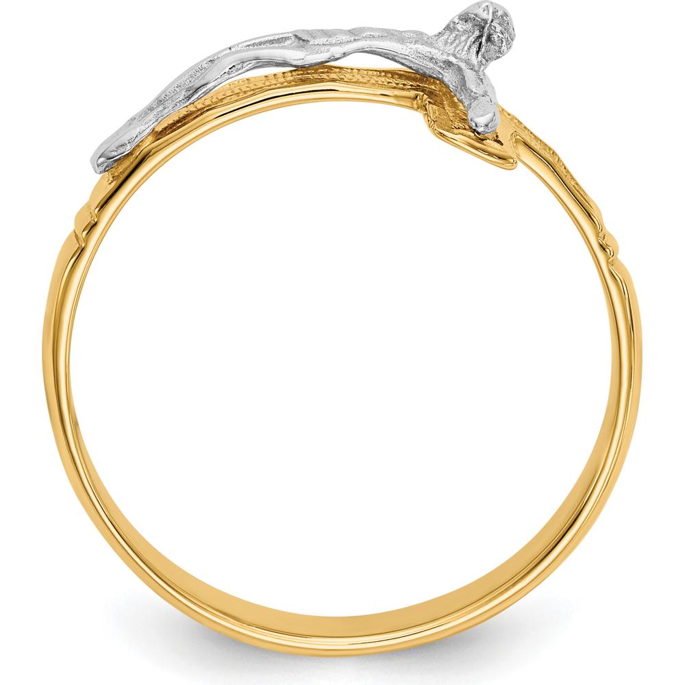 10K Two-Tone Gold Polished Diamond-Cut Men's Crucifix Ring - 15mm Length Top