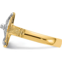 10K Two-Tone Gold Polished Diamond-Cut Men's Crucifix Ring - 15mm Length Top