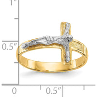 10K Two-Tone Gold Polished Diamond-Cut Men's Crucifix Ring - 15mm Length Top