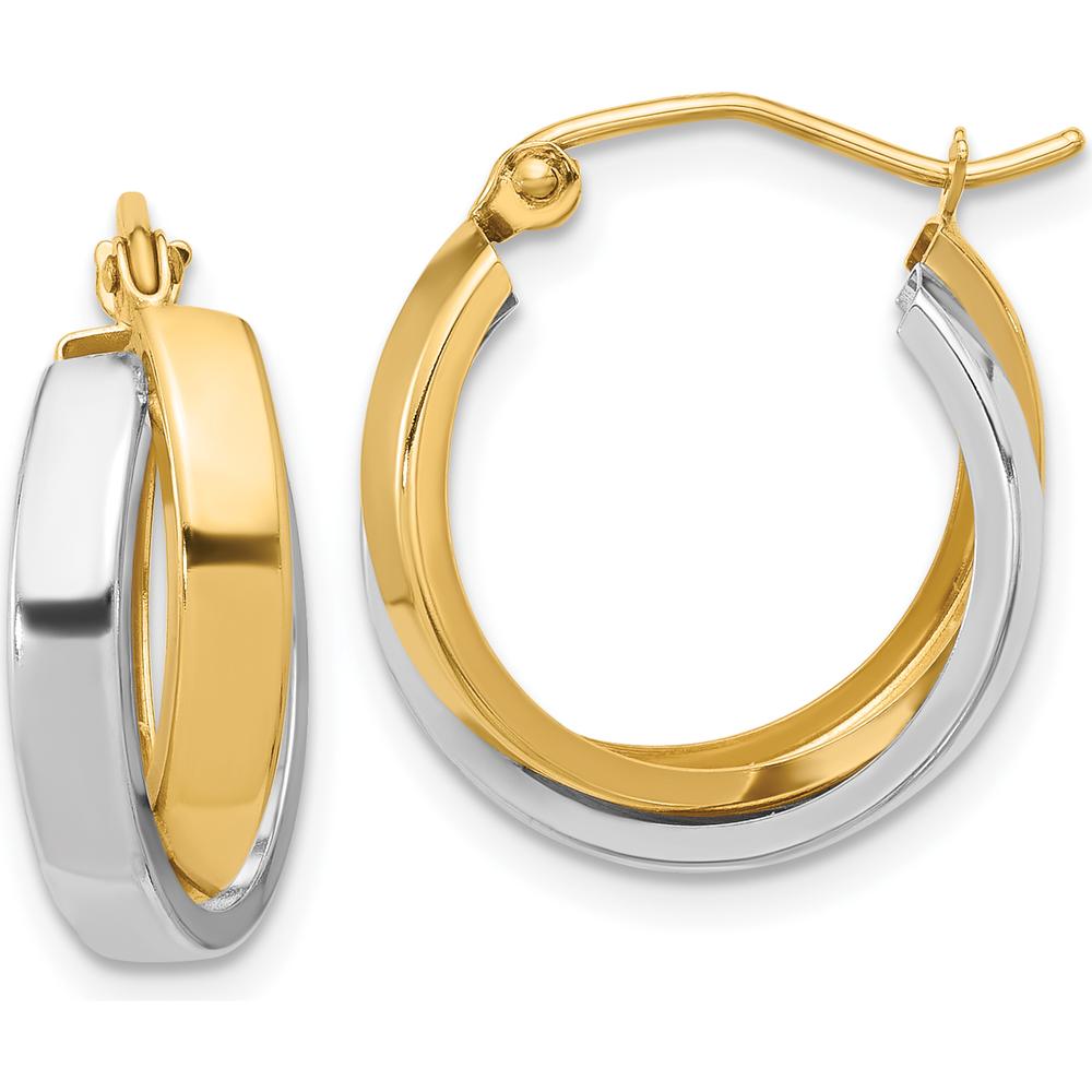 10K Two-Tone Gold Polished Double Hoop Earrings - 19.17mm Length