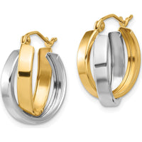 10K Two-Tone Gold Polished Double Hoop Earrings - 19.17mm Length