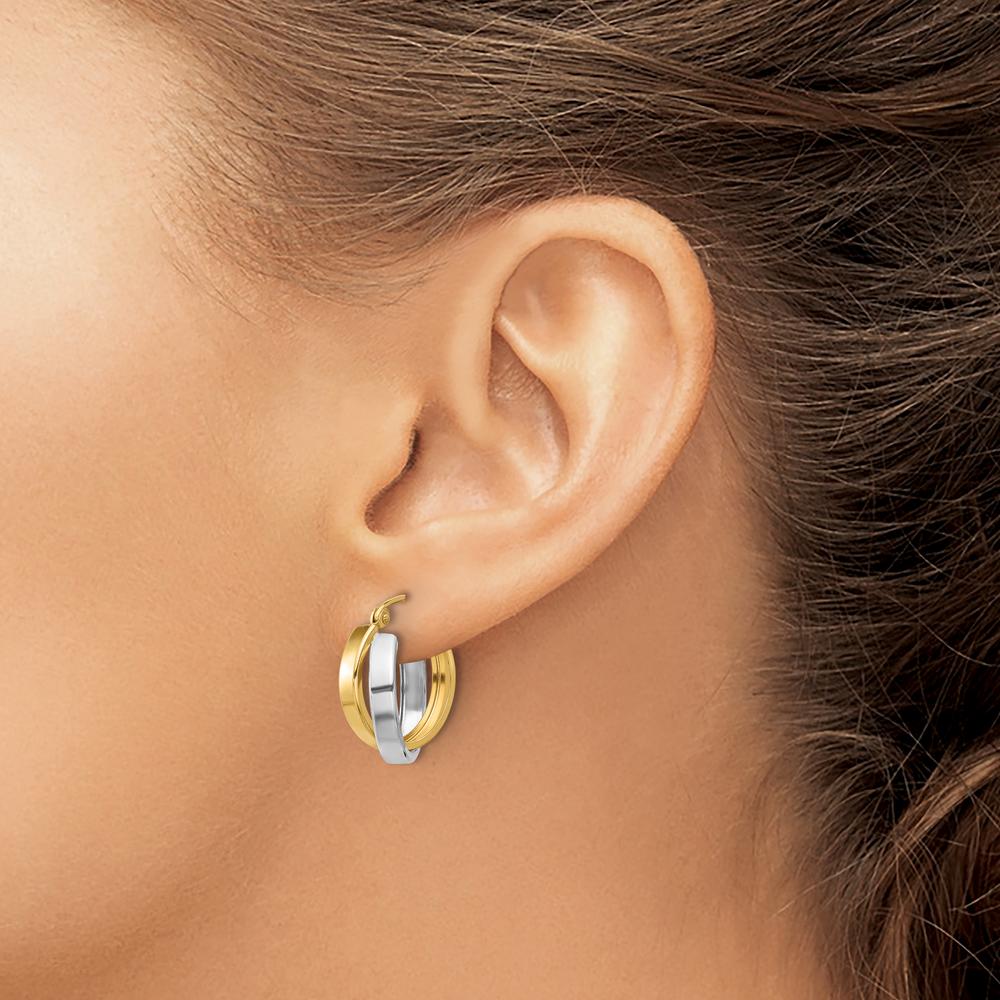 10K Two-Tone Gold Polished Double Hoop Earrings - 19.17mm Length
